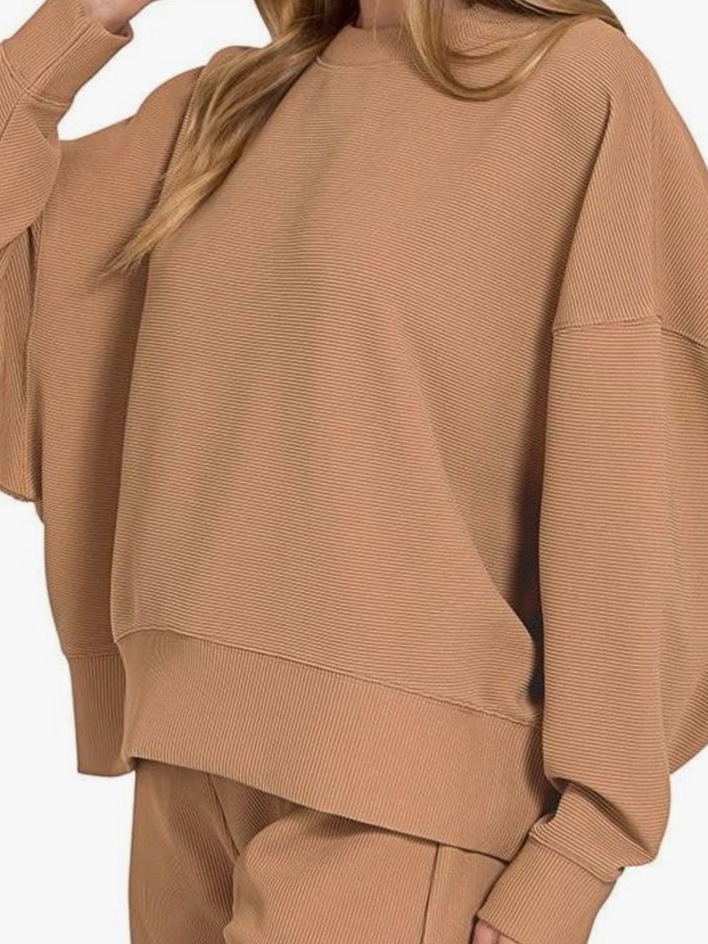 Cozy Deep Camel Ribbed Scuba Lounge Set - Picture 2 of 2